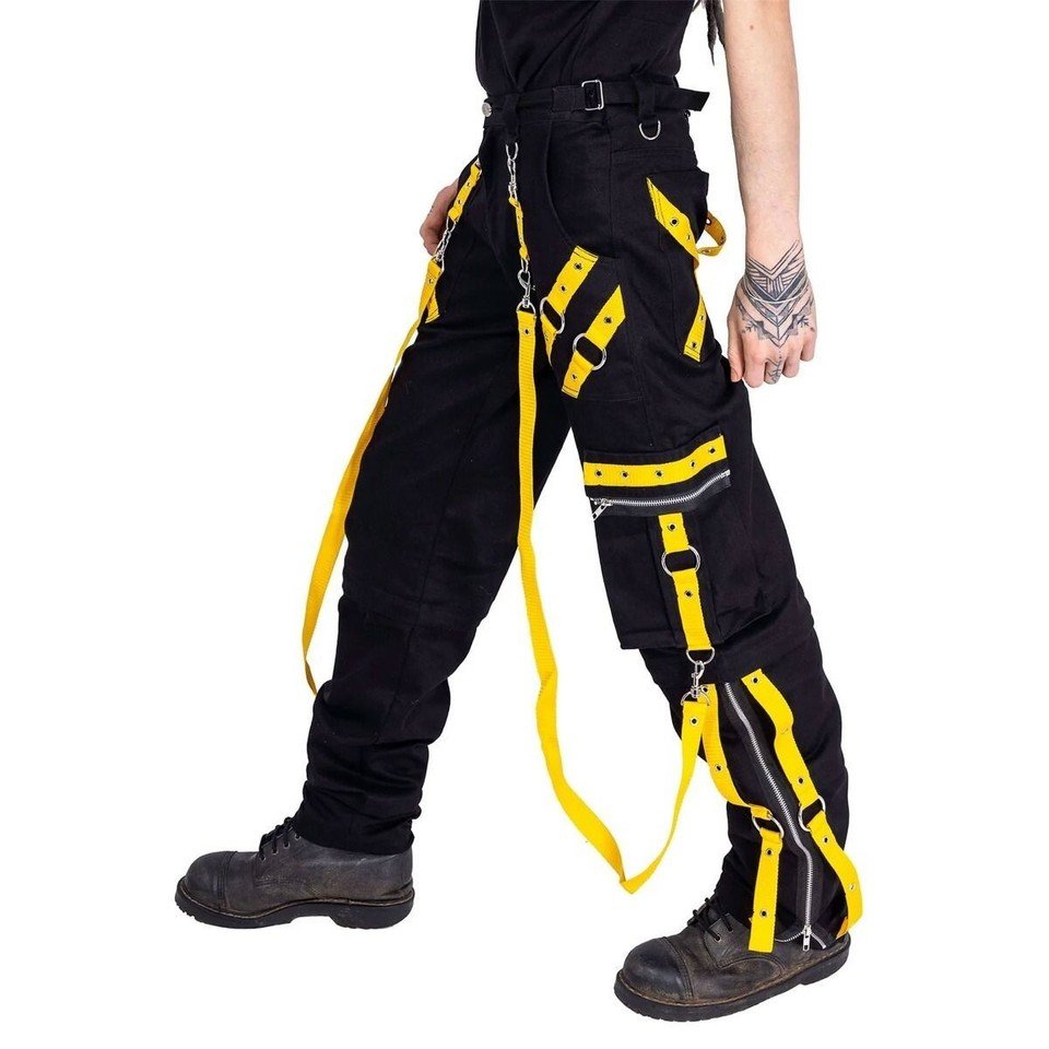 Black Yellow Gothic Techwear Bondage Pants Rave Cyber Punk Tripp Style Straps - Image 3