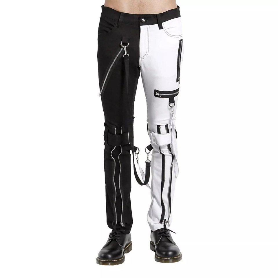 Unisex Electro Bondage Gothic Trouser Black White Split Leg Techwear Pants Punk - Image 2