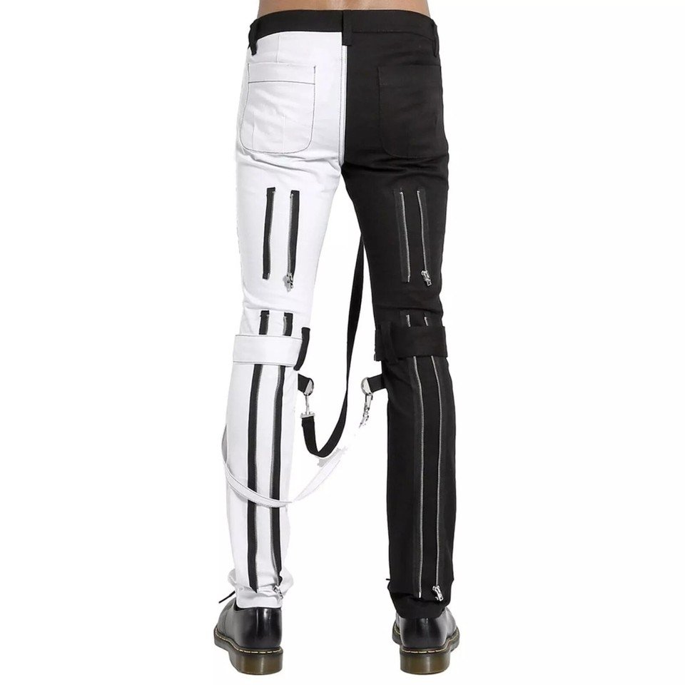 Unisex Electro Bondage Gothic Trouser Black White Split Leg Techwear Pants Punk - Image 3