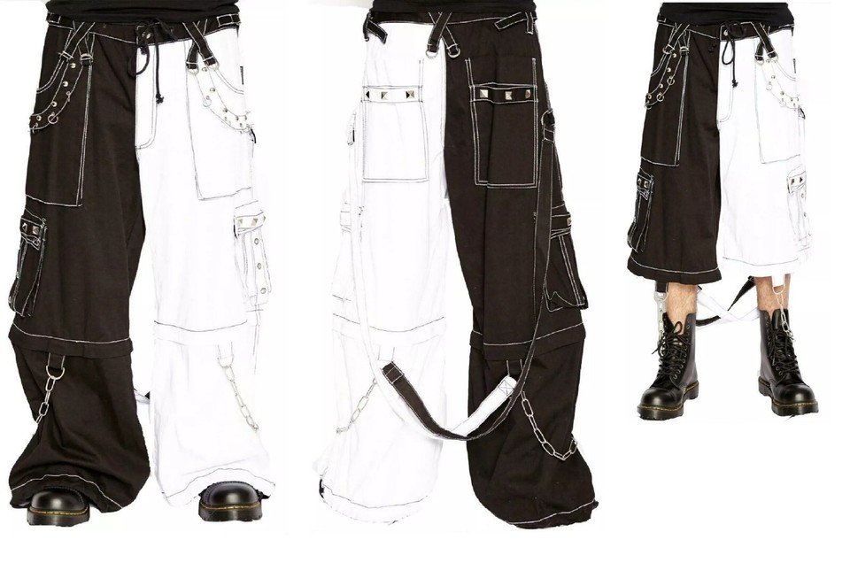 Gothic White Black Pants Baggy Trouser Straps Punk Rock Transformer Unisex Pants