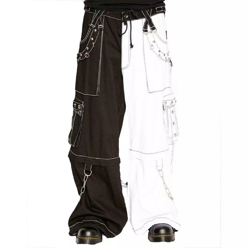Gothic White Black Pants Baggy Trouser Straps Punk Rock Transformer Unisex Pants - Image 2