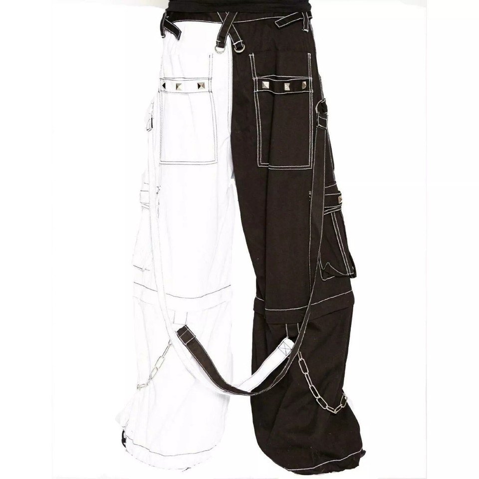 Gothic White Black Pants Baggy Trouser Straps Punk Rock Transformer Unisex Pants - Image 3