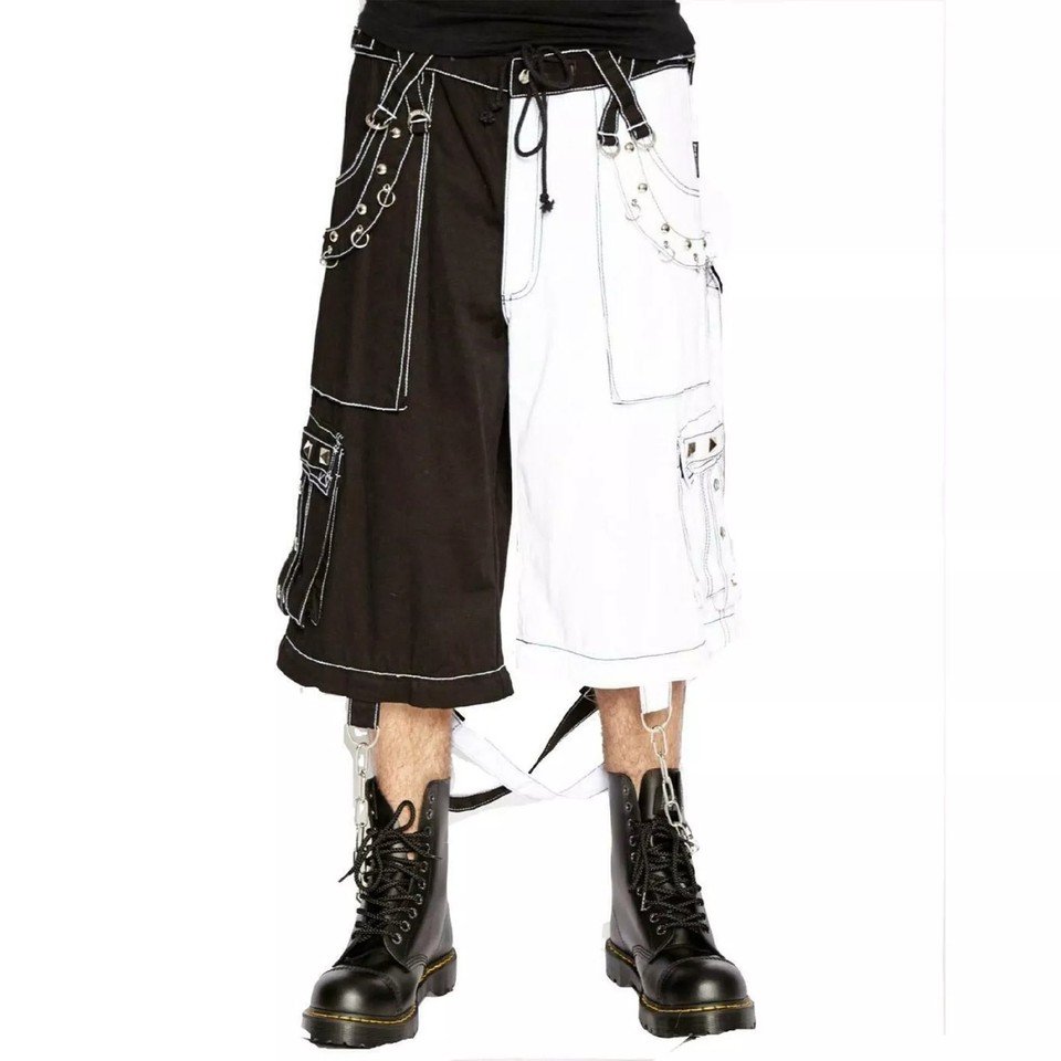 Gothic White Black Pants Baggy Trouser Straps Punk Rock Transformer Unisex Pants - Image 4