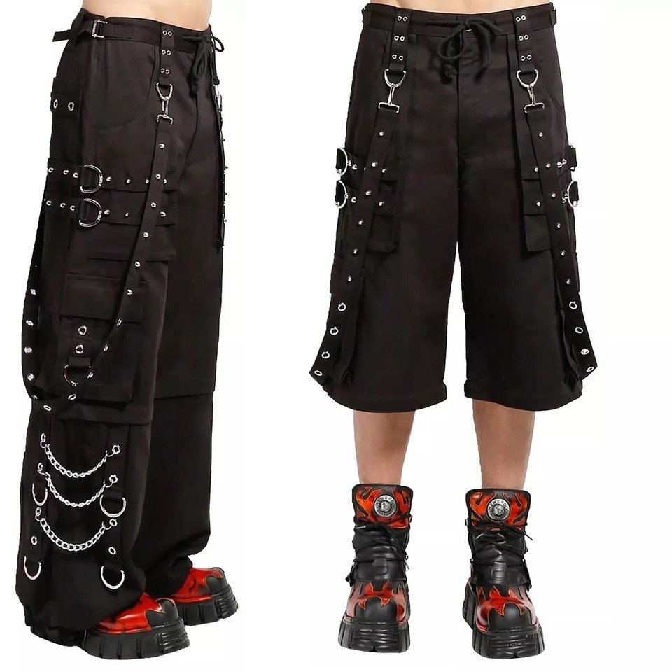 Goth Punk Black Strap Cargo Shorts Chain Techwear D-Ring Utility Pants Y2K Cyber