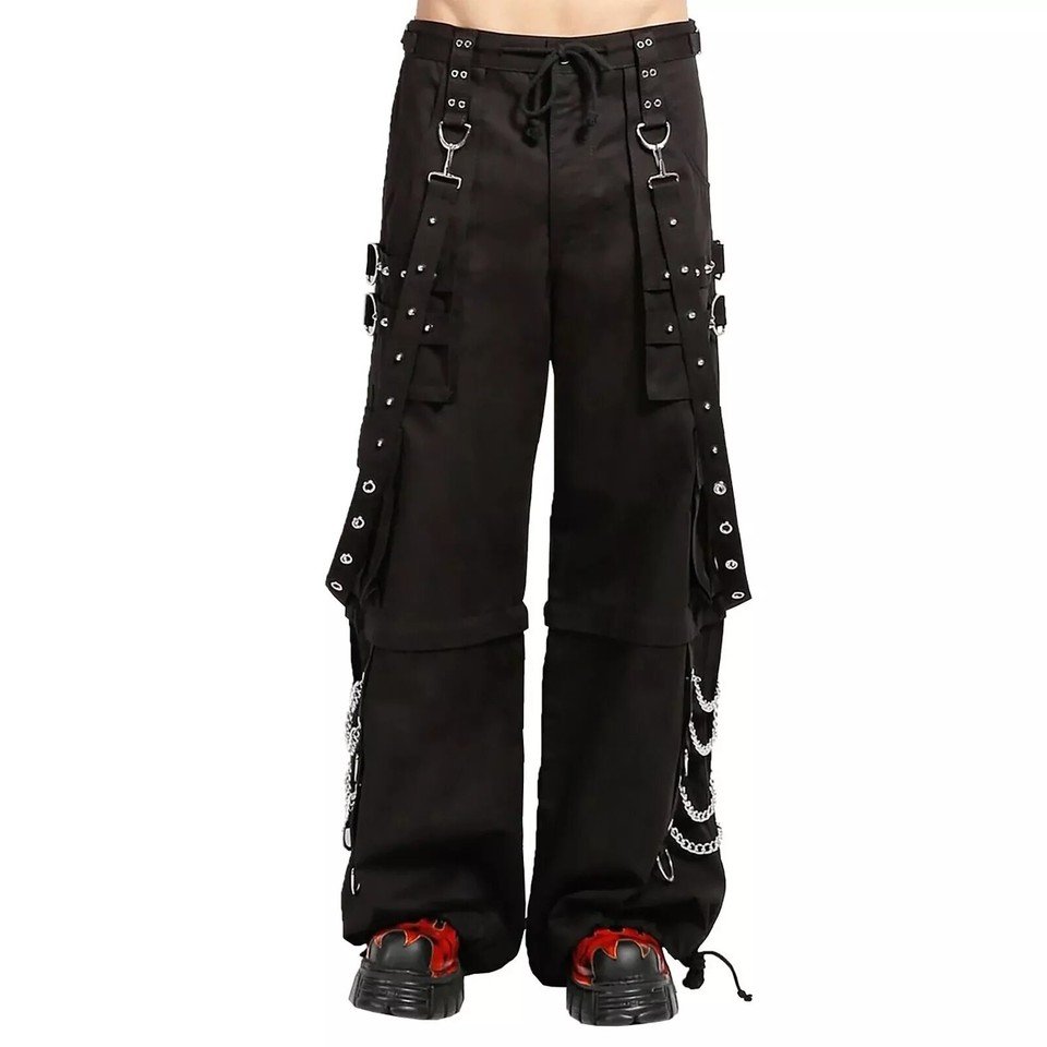 Goth Punk Black Strap Cargo Shorts Chain Techwear D-Ring Utility Pants Y2K Cyber - Image 2