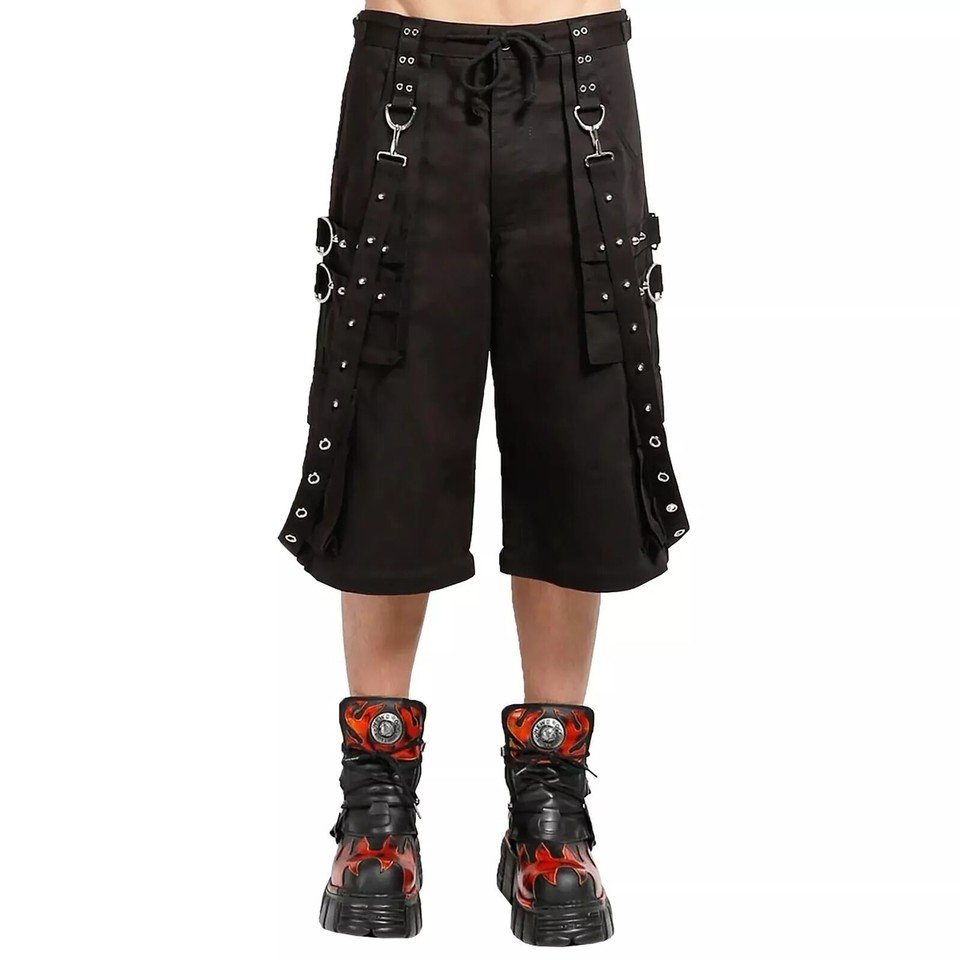Goth Punk Black Strap Cargo Shorts Chain Techwear D-Ring Utility Pants Y2K Cyber - Image 5