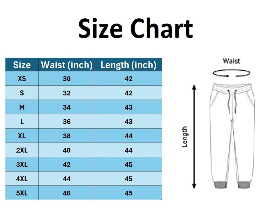 Men's gothic alternative clothing size guide showing measurements for zipper-accented pants