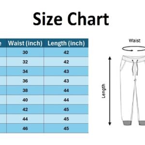 Men's gothic alternative clothing size guide showing measurements for zipper-accented pants