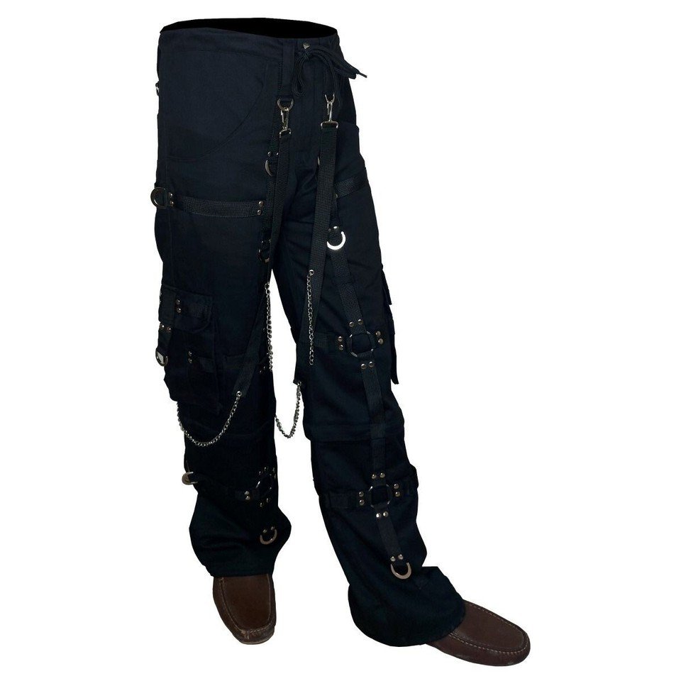Black Gothic Bondage Pants with Chains & Straps | Punk Techwear Cargo Trousers - Image 3