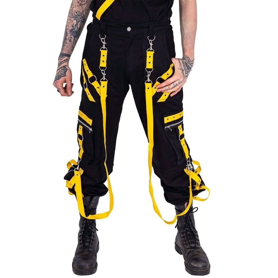 Black Yellow Gothic Techwear Bondage Pants Rave Cyber Punk Tripp Style Straps